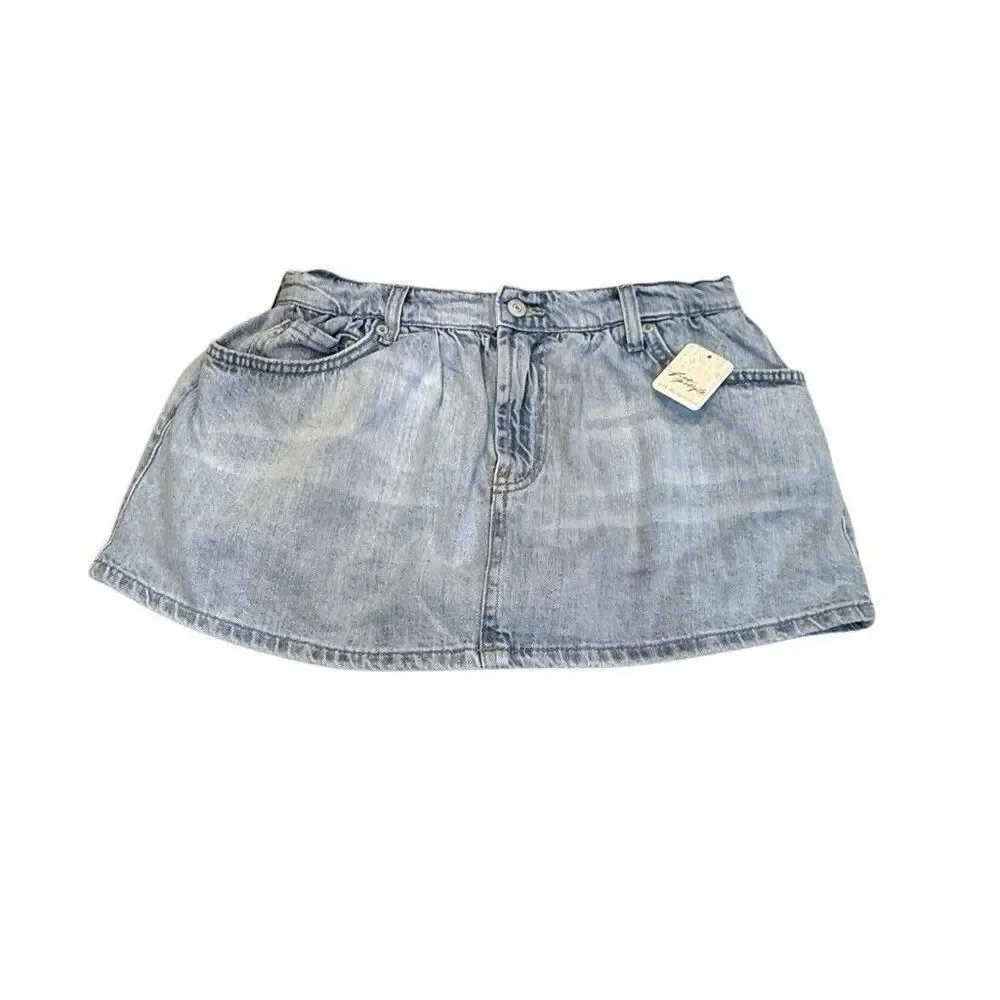 Free People We The Free Demi Denim Skort 28 Aura Blue Jean Mini Skirt Shorts